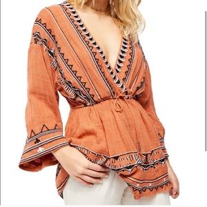 Free People orange embroidered tunic